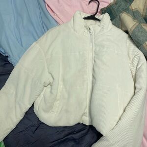 SHEIN White Corduroy Puffer Jacket